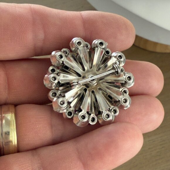 Vintage Rhinestone Clear Dome Tiered Brooch Pin Silver-Tone Round Crystal - Picture 8 of 11